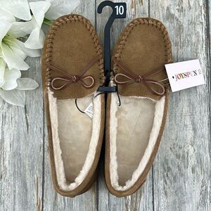 Women's Genuine Suede Faux Fur Moccasin Slippers Shoes Size 10